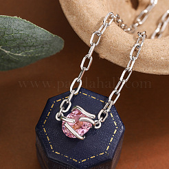 Brass Cubic Zirconia Diamond Pendant 304 Stainless Steel Paperclip Chain Necklaces for Women&nbsp;WG082DA-01