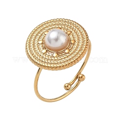 304 Stainless Steel with Plastic Pearls Finger Rings for Women&nbsp;SA-CBAA981-01G-01