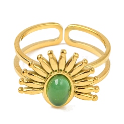 Oval Natural Dyed & Heated Green Onyx Agate Finger Rings&nbsp;RJEW-Q822-49G-01