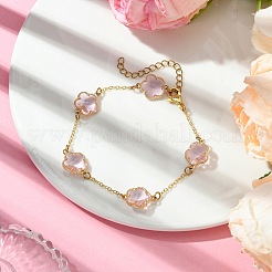 2Pcs 2 Colors Glass Flower Link Bracelets&nbsp;BJEW-JB10580