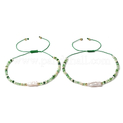 Natural Keshi Pearl & Glass Beads Braided Bead Bracelets for Women&nbsp;BJEW-JB12369