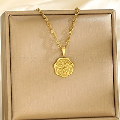 304 Stainless Steel Embossed Flower Pendant Necklaces for Women&nbsp;WG4082C-01