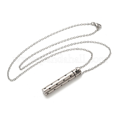 304 Stainless Steel Black Paw Print Column Keepsake Ashes Memorial Pendant Necklaces&nbsp;NJEW-P326-05P