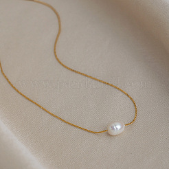 Natural Freshwater Pearl Rice Pendant 304 Stainless Steel Chain Necklaces for Women&nbsp;EG9646