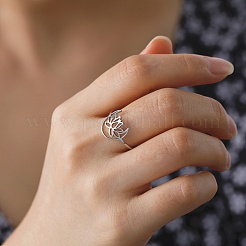 Non-Tarnish Hollow Out Lotus 304 Stainless Steel Finger Ring for Women&nbsp;RJEW-E073-06P
