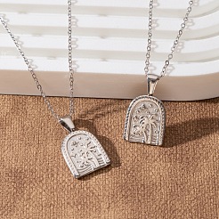 304 Stainless Steel Pave Clear Cubic Zirconia Arch with Coconut Tree Pendant Necklaces for Men&nbsp;WG0D032-01