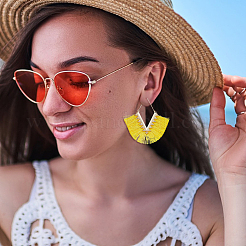 10 Pairs 10 Colors Rhombus Cotton Tassel Big Hoop Earrings&nbsp;EJEW-AN0001-27
