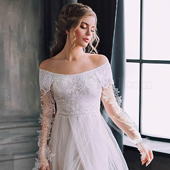 Flower Pattern Polyester Lace Cuff Mesh Long Fingerless Gloves&nbsp;AJEW-WH0455-019