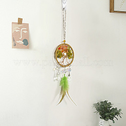 Natural Gemstone Chips Tree of Life Pendant Decorations&nbsp;PW-WG75827-01