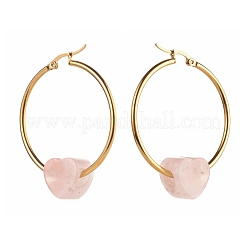 Heart Natural Rose Quartz Beads Earrings for Girl Women&nbsp;EJEW-JE04638-01