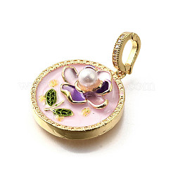 Brass Micro Pave Cubic Zirconia & Enamel Pendants&nbsp;KK-R222-10G-01