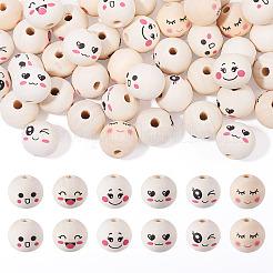 48Pcs 6 Styles Printed Wood Beads&nbsp;WOOD-TA0002-59