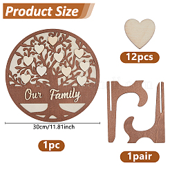 1Pc Flat Round Wooden Peach Heart Family Tree Love Ornament&nbsp;AJEW-DC0001-95B