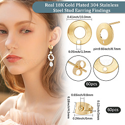 60Pcs 304 Stainless Steel Stud Earring Findings&nbsp;STAS-BBC0007-85