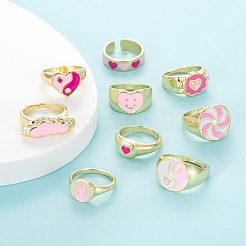 9Pcs 9 Style Alloy Enamel Finger Rings&nbsp;RJEW-LS0001-53