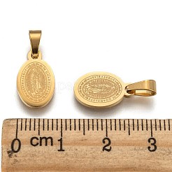 Ion Plating(IP) Oval with Virgin Mary & Word 304 Stainless Steel Charms&nbsp;STAS-I036-12