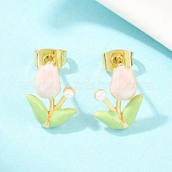 Flower Brass Enamel Stud Earrings&nbsp;EJEW-T051-08B