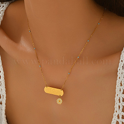 Spring Summer White Daisy Long Oval Stainless Steel Enamel Pendant Necklaces for Women&nbsp;QJ9119-2