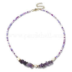 3Pcs 3 Style Dyed Natural Mixed Gemstone Chips & Shell Heart & Pearl Beaded Necklaces Set&nbsp;NJEW-JN04354