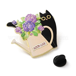 Black Cat & Flower Enamel Pins&nbsp;JEWB-Z048-09G-01