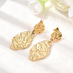 304 Stainless Steel Hammered Textured Leaf Dangle Stud Earrings&nbsp;EJEW-K268-44G