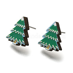 Christmas Printed Wood Stud Earrings for Women&nbsp;EJEW-U025-01D