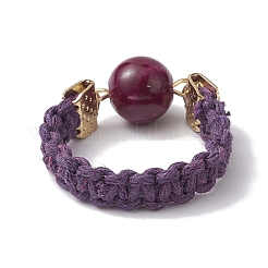 Glass Round Ball Braided Bead Style Finger Ring&nbsp;RJEW-JR00600-02