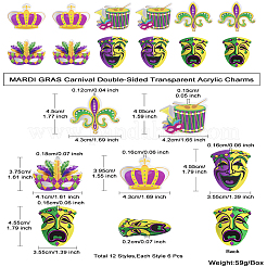 12Pcs 6 Style MARDI GRAS Carnival Double-Sided Transparent Acrylic Pendant&nbsp;SACR-CJ0001-67