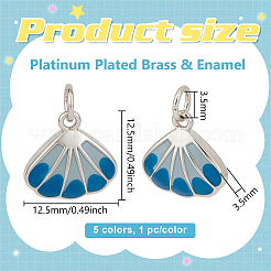 5Pcs 5 Colors Brass Enamel Shell Shape Charms&nbsp;KK-BC0015-42P