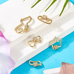 Brass Micro Pave Clear Cubic Zirconia Screw Carabiner Lock Charms&nbsp;KK-TA0002-47A