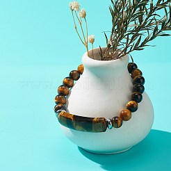 Natural Tiger Eye Beaded Stretch Bracelet&nbsp;BJEW-JB08879-04