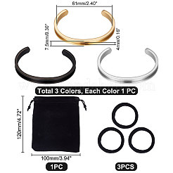 3Pcs 3 Color 304 Stainless Steel Grooved Bangles&nbsp;FIND-UN0002-09