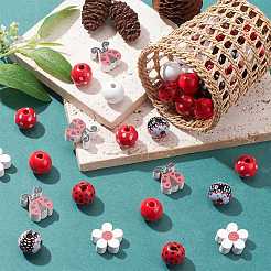 50Pcs 10 Styles Ladybug Theme Printed Wood Beads&nbsp;WOOD-CJ0001-79
