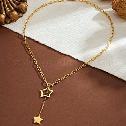 201 Stainless Steel Star Tassel Pendant Paperclip Chain Necklaces for Women&nbsp;WG5B46F-01