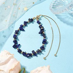 Adjustable Natural Lapis Lazuli Chips Beaded Slider Bracelets for Women&nbsp;BJEW-JB10489