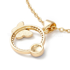 Clear Cubic Zirconia Ring with Evil Eye and Butterfly Pendant Necklace&nbsp;X-NJEW-O125-54G