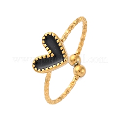 Heart 304 Stainless Steel Enamel Cuff Rings&nbsp;RJEW-D306-32G-02