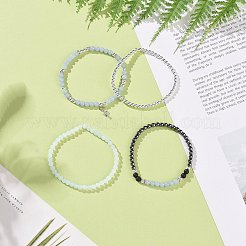 4Pcs 4 Style Natural Angelite & Lava Rock & Opalite Round Beaded Stretch Bracelets Set&nbsp;BJEW-JB09083