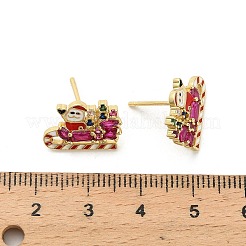 Santa Claus Brass Micro Pave Cubic Zirconia Stud Earrings&nbsp;EJEW-B149-03G