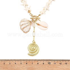 Ocean Natural Cowrie Shell & Brass Shell Shape Pendant Necklaces&nbsp;NJEW-JN06108