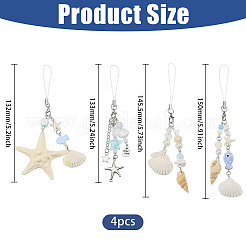 4Pcs 4 Colors Ocean Theme Iron & Resin Decoration Phone Charms Straps&nbsp;MOBA-CO0001-02