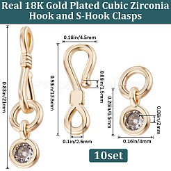 10Pcs Brass Pave Clear Cubic Zirconia Hook and S-Hook Clasps&nbsp;KK-BBC0012-47