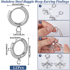 12Pcs 201 Stainless Steel Huggie Hoop Earring Findings&nbsp;STAS-SC0007-98P