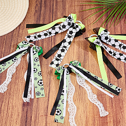 2 Pairs 2 Colors Football Theme Polyester Bowknot Pendant Decorations&nbsp;AJEW-ME0004-15