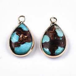 Teardrop Assembled Natural Bronzite and Synthetic Turquoise Pendants&nbsp;G-N330-022-A01