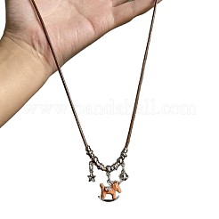 Alloy & Plastic Horse Pendant Adjustable Waxed Cord Long Necklaces for Women&nbsp;WG0CF74-01