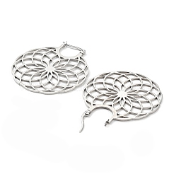 Non-Tarnish 304 Stainless Steel Hollow Flower Hoop Earrings for Women&nbsp;EJEW-R156-06P