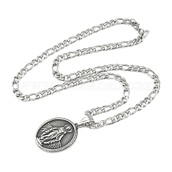 201 Stainless Steel Oval with Virgin Mary Pendant Figaro Chain Necklaces&nbsp;NJEW-C104-03