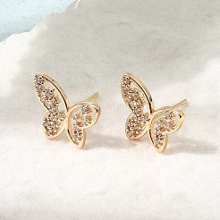 Brass Micro Pave Cubic Zirconia Stud Earrings&nbsp;KK-CBA7960-11G