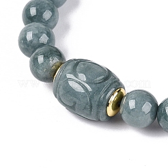 Natural Myanmar Jade Round and Carved Barrel Beaded Stretch Bracelets&nbsp;BJEW-Q100-04
